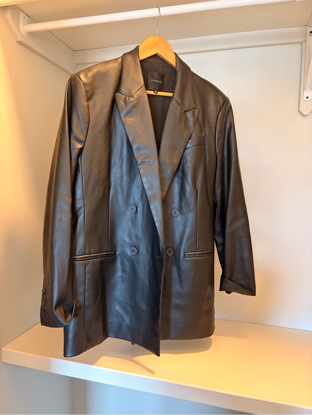 Dynamite Black Double-Breasted Leather Blazer